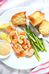 Overhead of shrimp dinner