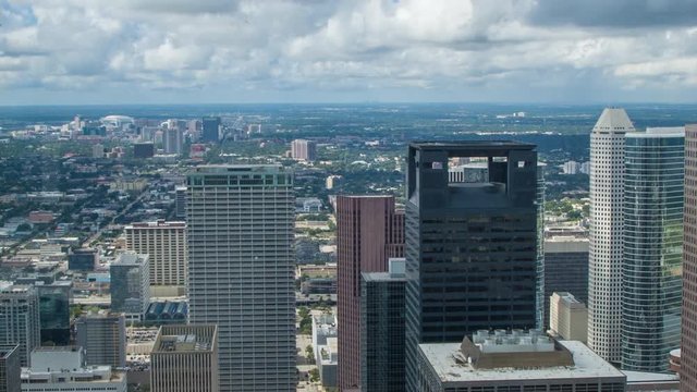 View of Houston TX City seen from JPMorgan Chase Tower Building Observation Deck Sky Lounge