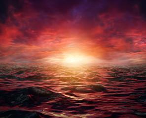Sunset on a stormy sea - obrazy, fototapety, plakaty
