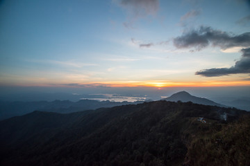 Mountain valley during sunrise. Natural summer landscape.