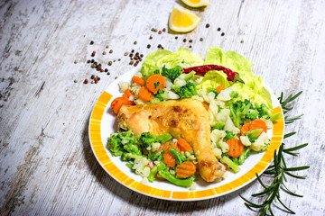 Delicious and healthy meal - chicken and boiled vegetables