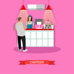 Vector illustration of canteen design element with woman serving visitor