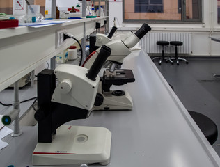 Modern electronic microscope in biotechnology forensic laborator