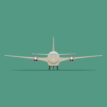 Vector image of a passenger plane in flat style. Front view.