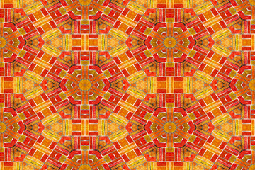 Orange grunge kaleidoscope glass, geometric pattern, digital illustration art work.
