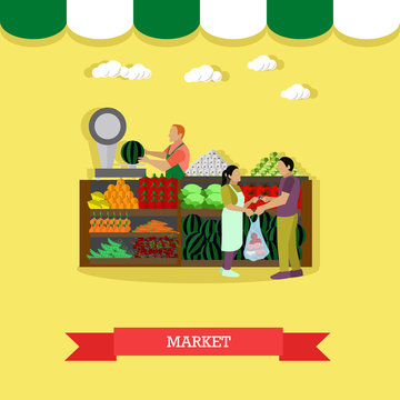 Vector illustration of market greengrocery design element in flat style