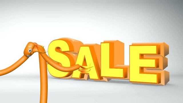 Animated orange inflatable tubeman advertising puppet with bouncing sale sign