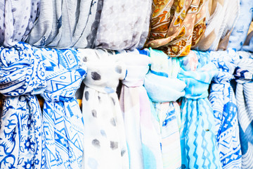 Colorful scarves in shop