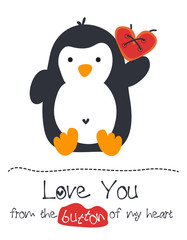Penguin and a heart / Love you so much card