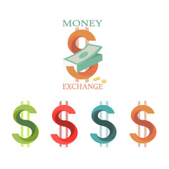 Vector illustration money exchange in flat style. Set of logo momey exchange. Different money and coins - 131654944