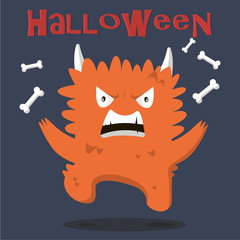 Halloween angry monster with bones in flat style - 131654950