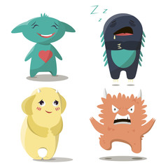 Set of monsters with a different mood in a flat style. Colorful characters with different emotions. - 131654959