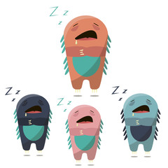 Set of sleepy boring tire monster in a flat style. Colorful sleepy characters - 131654988
