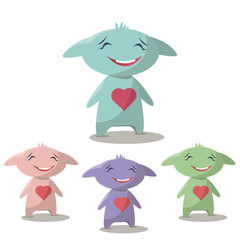 Set of happy and shy monsters in a flat style. Colorful happy set characters. - 131654991