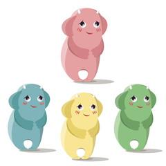 Set of happy and shy monsters in a flat style. Colorful happy set characters.