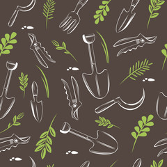 Seamless pattern of garden tools. Garden background. - 131655106