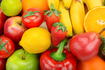 bright background of fruits and vegetables