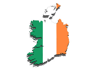 close up on Ireland map on white background
