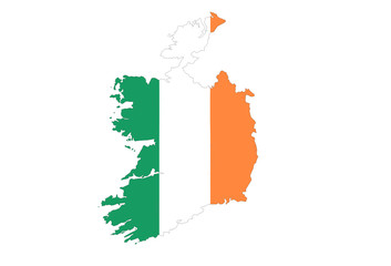 close up on Ireland map on white background, no shadows