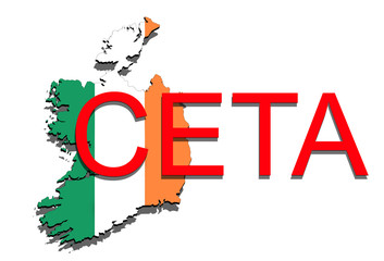 CETA - comprehensive economic and trade agreement on white background, Ireland map
