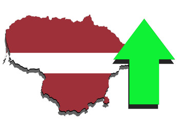 Fototapeta premium Lithuania map on white background and green arrow up