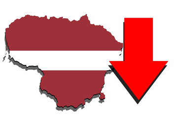 Lithuania map on white background and red arrow down