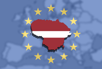 close up on Lithuania map on Europe and Euro Union background,