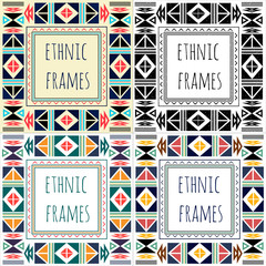 Set of four ethnic boho frame with geometric design elements and arrows. Сolorful flat design - 131656509