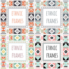 Set of four ethnic boho frame with geometric design elements and arrows. Сolorful flat design - 131656513