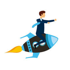 business man on space rocket vehicle icon over white background. competitive business concept. colorful design. vector illustration