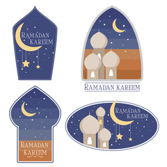 Hand drawn Set of ramadan post card, logo or stickers - 131656737