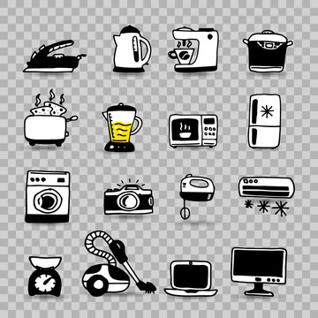 Household appliances isolated icon set