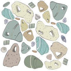 Hand drawn. Sea stones  and shell seamless pattern.Can be used like post card, background or banner - 131657105