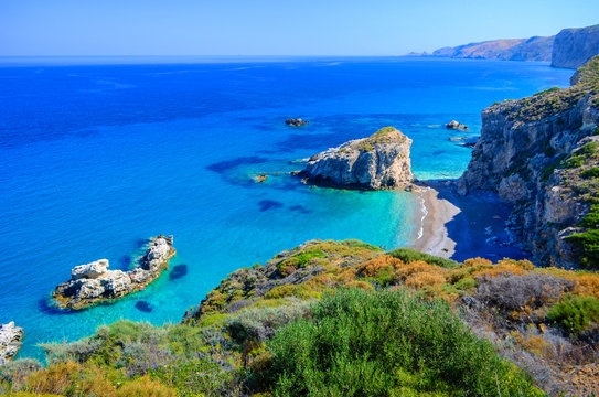 The beach of Kaladi during summer, Kithera island , Greece