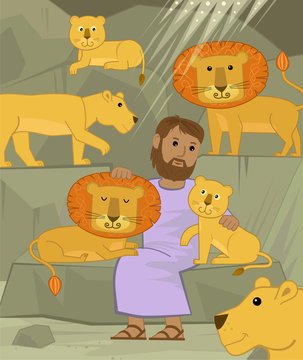 Daniel With Lions - Cute illustration of Daniel in the lions den. Eps10