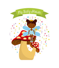Baby shower card with cute fairy tale girl icon. Colorful design. Vector illustration