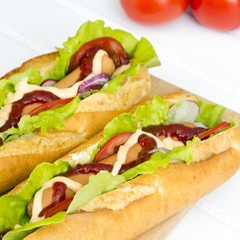hot dogs on a wooden table