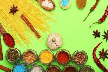spicy fragrant spices in spoons