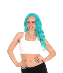 Fototapeta premium Portrait of young girl with blue hair.