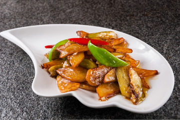 Fried Potato, Green Pepper & Eggplant