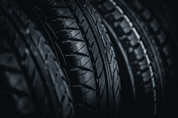 Clean Tyre, black new shiny car tire background in sale stock