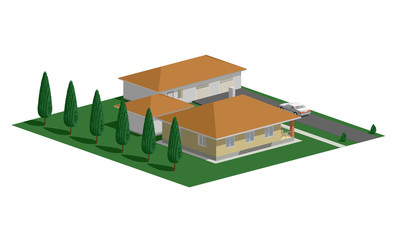 Flat 3d isometric creative modern  building. Colorful vector Illustration.