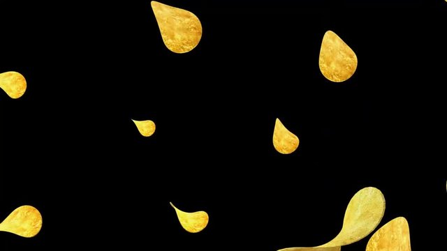 Potato chips on black background