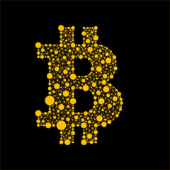 Crypto currency. Bitcoin. An example of a vector logo with a Golden glow on a black background