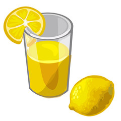 Glass of freshly squeezed lemon juice and fruit