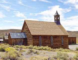 Methodist Church building in the 19th Century gold mining ghost town of Bodie, California, a State Historic Park