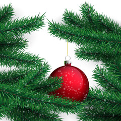 Fototapeta na wymiar Red ball and Christmas tree.