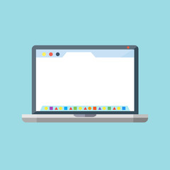 Laptop with dock application launcher and browser.  Vector icon 