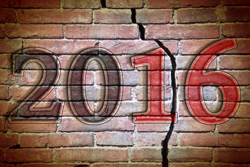 Goodbye 2016 - concept image on cracked brick wall