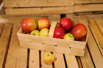 Wooden crate box full of fresh apples